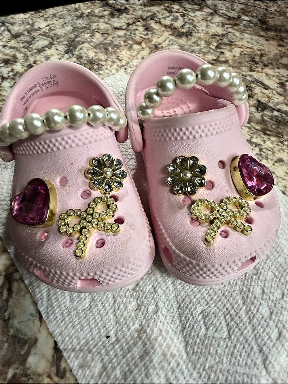 Crocs Toddler Classic Clog Pink Pearl Charm Custom Kids Pink Embellished Clogs